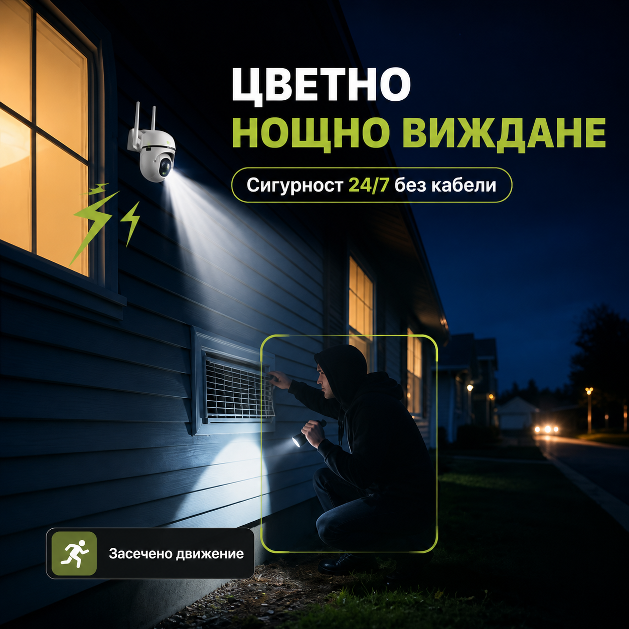 Цветно нощно виждане и засичане на движение