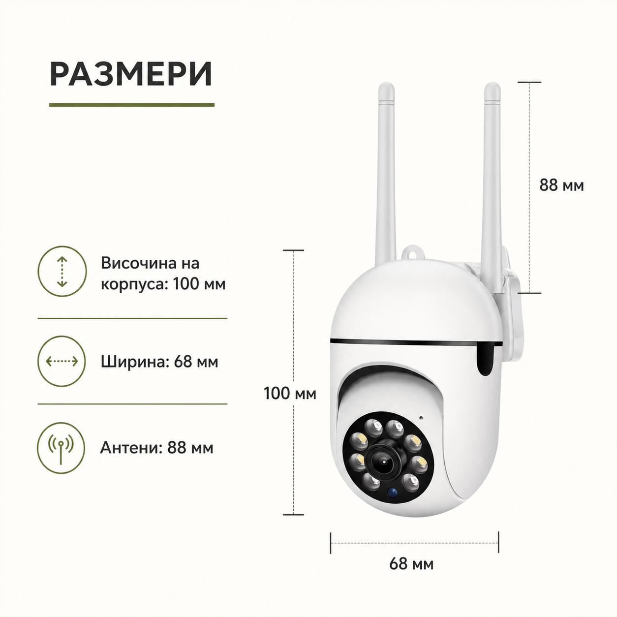 Размери на HomePlus Смарт PTZ камерата